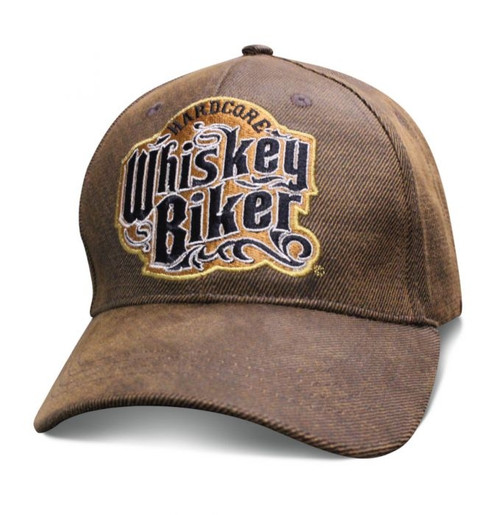 Hardcore Whiskey Biker - Oilskin Brown Hat - Baseball Cap - SKU SWBIKE-DS