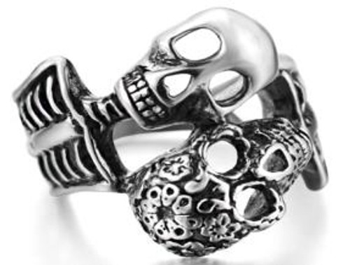 His and Her Skulls Biker Ring - Stainless Steel - Biker Jewelry - Biker Ring - R126-DS