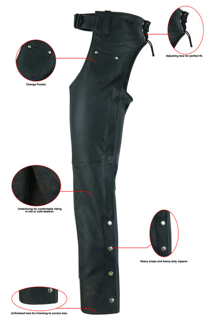 Men's Leather Chaps - Motorcycle - Unisex - Big - Up To 10XL - DS-400-DS