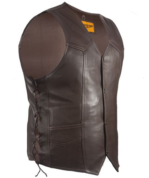 Leather Motorcycle Vest - Men's - Brown - Up To Size 64 - MV303-BRN-11-DL