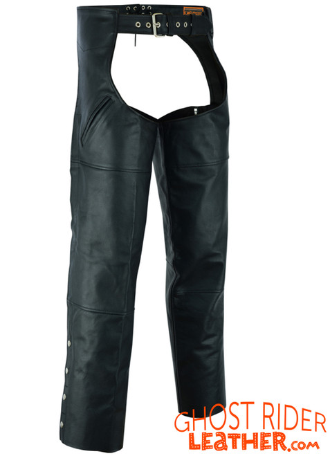 Men's Leather Chaps - Motorcycle - Unisex - Dual Deep Pocket - Up To 8XL - DS-410-DS
