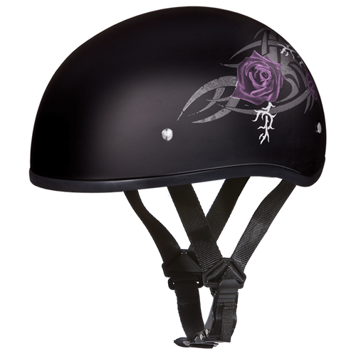 DOT Motorcycle Helmet - Tribal Purple Roses - Shorty - D6-PR-DH