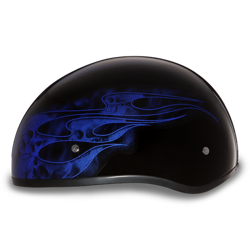 DOT Motorcycle Helmet - Skull Blue Flames - Shorty - D6-SFB-DH