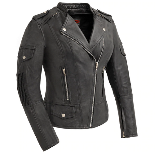 Leather Motorcycle Jacket - Women's - Black - Rockstar - FIL182CHMZ-FM