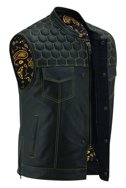 Leather Motorcycle Vest - Men's - Gold Rush Liner - Up To 8XL - DS195-DS