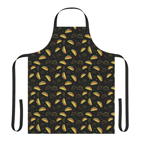 Neon Taco Doodles - Red Green Yellow on Black - Taco Novelty Apron (AOP)