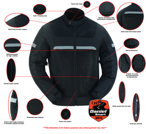 Mesh Motorcycle Jacket - Men's - Black - Up To 5XL - DS764-DS