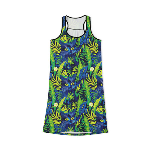 Cat Hiding in the Plants - Blues Greens Yellow - Multi Color - Women's Racerback Dress