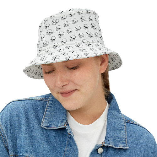 Simple Skulls Pattern - Black on White - Biker Bucket Hat