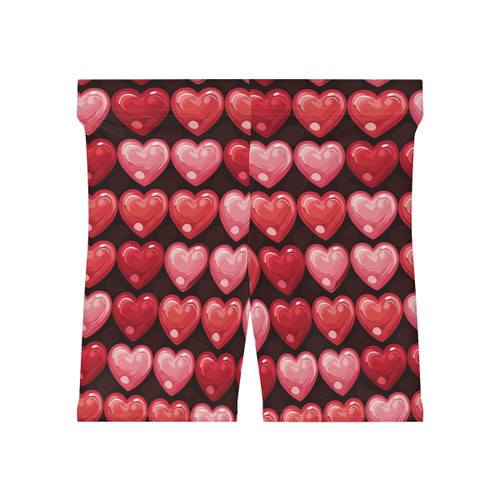 Doodle Hearts - Pink Red on Black - Women's Biker Shorts