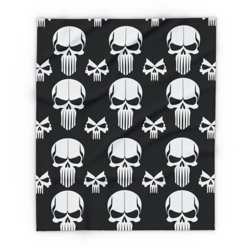 White Skulls on Black - 3 Different Sizes - Arctic Fleece Blanket