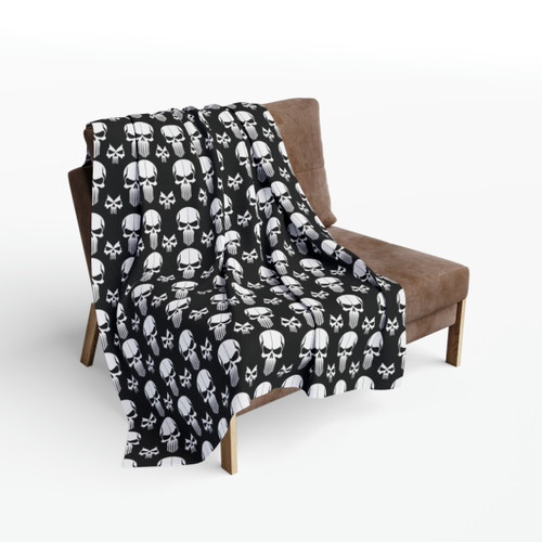 White Skulls on Black - Small Print - 3 Different Sizes - Arctic Fleece Blanket