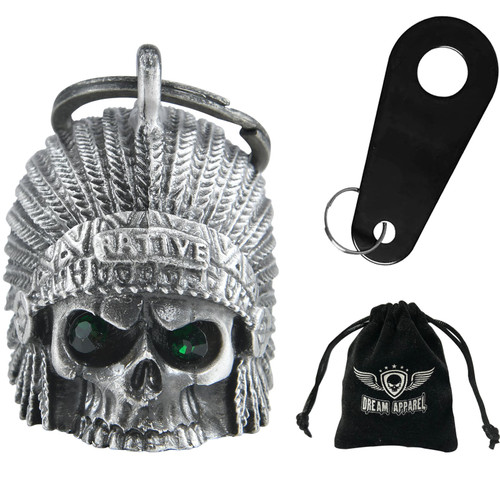 Motorcycle Ride Bell - 3D - Native American Indian Skull - Spirit Bell - Gremlin - DBL41-L-DL