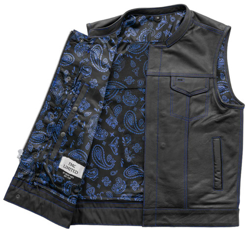 Leather Motorcycle Vest - Men's - The Cut - Blue Accents - Up To 5X - FIM694PM-FM