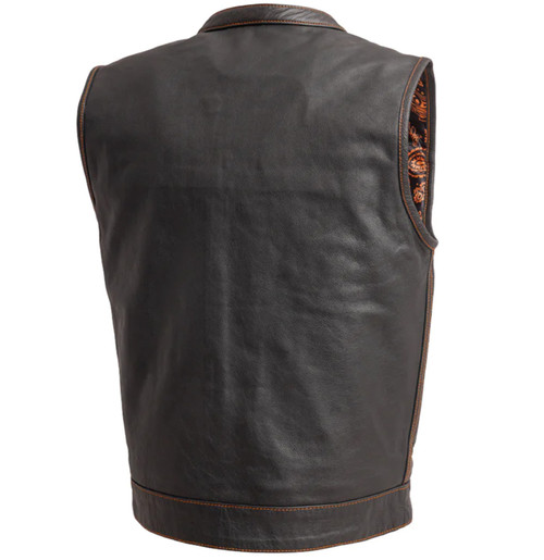 Leather Motorcycle Vest - Men's - The Cut - Orange Accents - Up To 5X - FIM694PM-FM