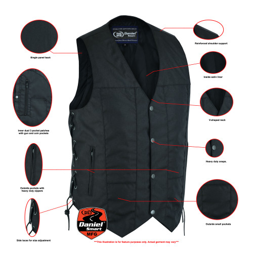 Textile Motorcycle Vest - Men's - 10 Pockets - Utility - Up To 8XL - DS113DS