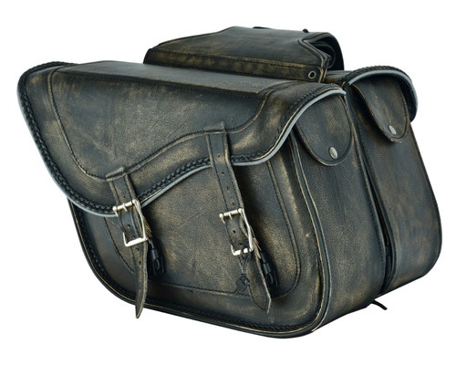 Saddlebags - Leather - Distressed Brown - Motorcycle Luggage - SD4065-NS-12N-DL