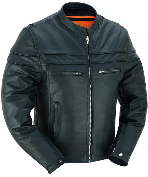 Leather Motorcycle Jacket - Men's - Black - Full Hand- DS784-DS