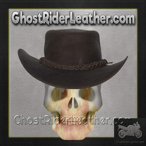 Brown Leather Gambler Hat - Men's - HAT11-11-DL