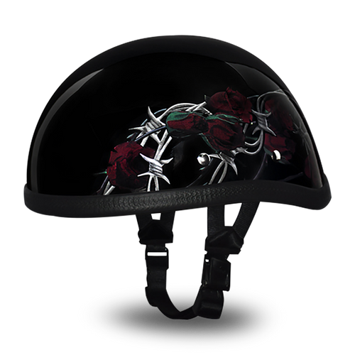 Novelty Motorcycle Helmet - Barbed Roses - Eagle Shorty - 6002BRO-DH