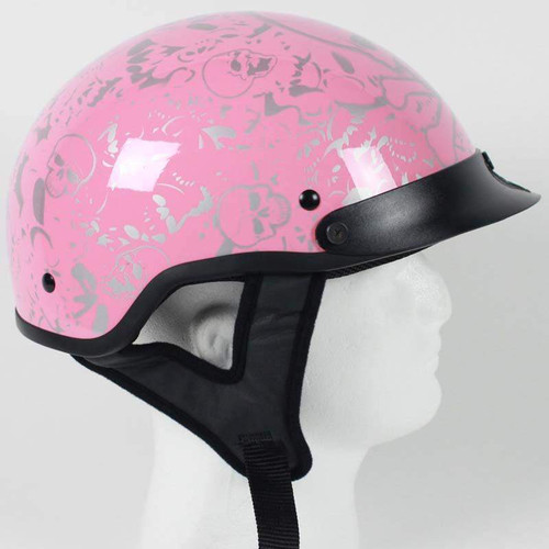 DOT Motorcycle Helmet - Chrome and Powder Pink - Boneyard Skulls - 1VBYP-HI