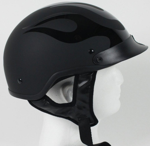 DOT Motorcycle Helmet - Flat Black Flames - Half Helmet - 1FBF-HI