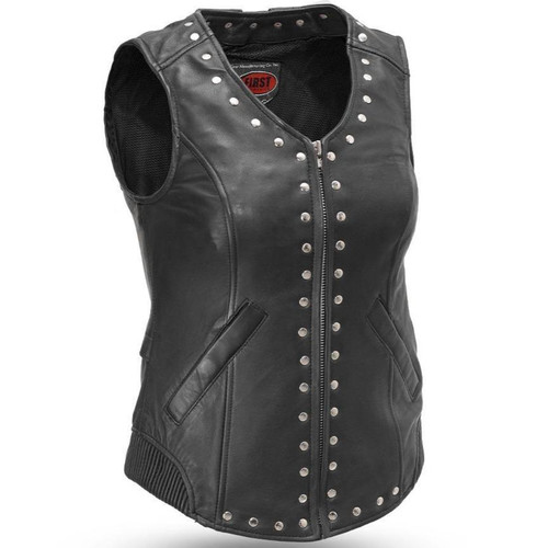 Leather Motorcycle Vest -Women's - Rivet Design - Empress - FIL575SDM-FM