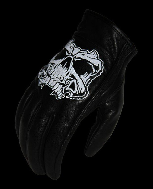 Leather Motorcycle Gloves - Men's - Short - Reflective Skull - Ghost - FI137GEL-FM