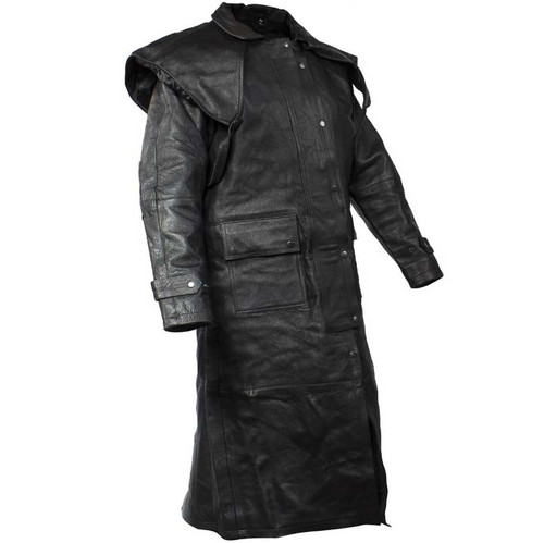 Leather Duster Coat - Men's - Cowboy Long Coat - MJ600-SS-DL