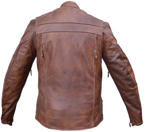 Leather Motorcycle Jacket - Men's - Cafe Brown - Racer - AL2077-AL