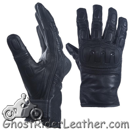 Mens Hard Knuckle Premium Leather Motorcycle Racing Gloves - SKU GLZ84-DL