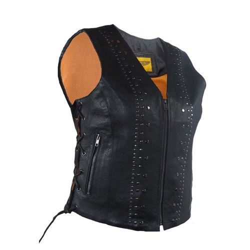 Solid Black Biker Style Women Sleeveless Leather Jacket