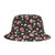 Pink Skulls and White Roses Pattern - Pink and White on Black - Biker Bucket Hat