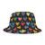 Colorful Hearts Pattern - Multi Colors on Black - Biker Bucket Hat