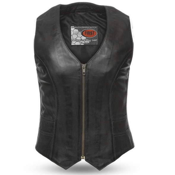 Leather Motorcycle Vest - Women's -  Whiskey or Black - Savannah - FIL544SDM-FM