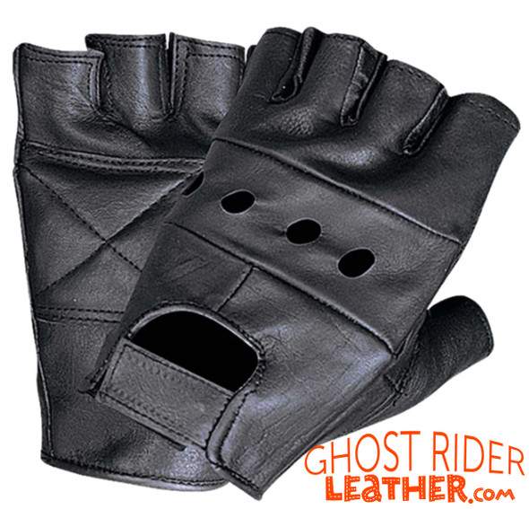 Fingerless Distressed Brown Soft Genuine Leather Motorcycle Gloves