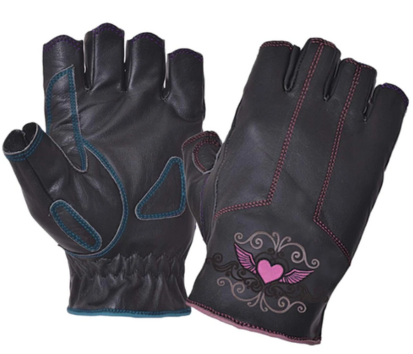 Leather Motorcycle Gloves - Women's - Fingerless - Studs Design - DS85-DS