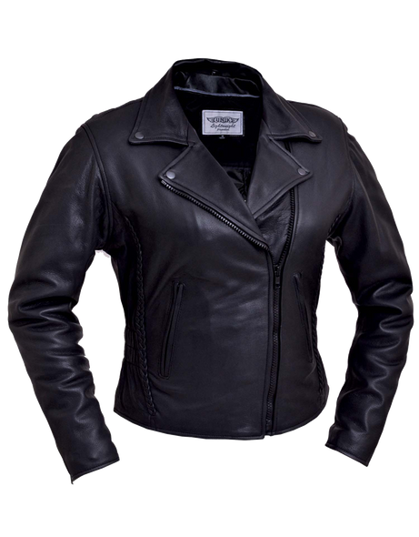 UNIK Ladies Lightweight Leather Jacket With Braid Design - 254-GO-UN