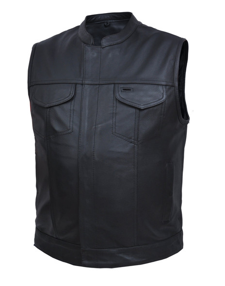Men's SOA Style Leather Motorcycle Club Vest - Up To Size 8XL - SKU 6655-NK-UN Men's SOA Style Leather Motorcycle Club Vest - Up To Size 8XL - SKU 6655-NK-UN