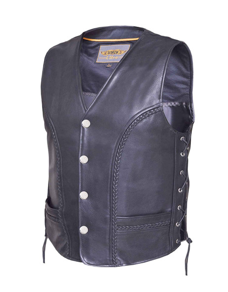 Leather Motorcycle Vest - Men's - Up To 7XL - Ultra - Braid - 319-00-UN
