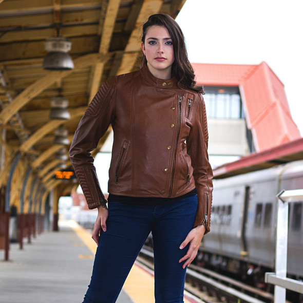 Leather Jacket - Women's - Racer - Anthracite or Whiskey - WBL1587-FM Leather Jacket - Women's - Racer - Anthracite or Whiskey - WBL1587-FM
