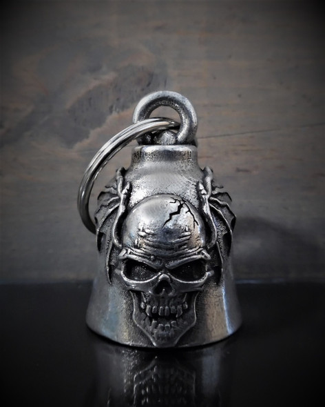 Skull Batwing - Pewter - Motorcycle Gremlin Bell - Made In USA - SKU BB59-DS