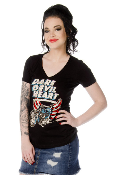 Women's Sliced Back Shirt - Dare Devil Heart - SKU 7680BLK-DS Women's Sliced Back Shirt - Dare Devil Heart - SKU 7680BLK-DS