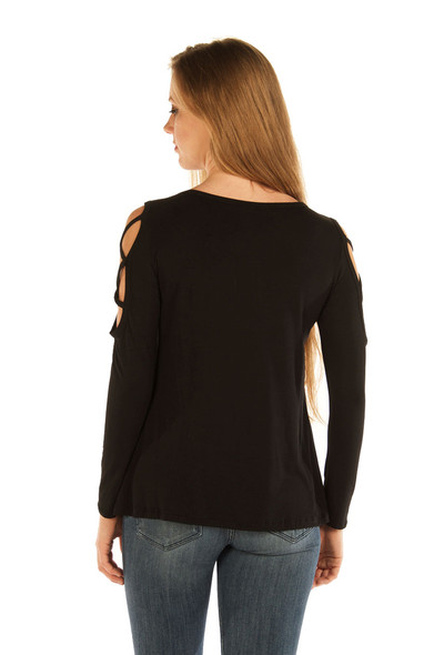 Women's Cold Shoulder Devilish Raven Shirt - Open Sleeves - SKU 7697BLK-DS Women's Cold Shoulder Devilish Raven Shirt - Open Sleeves - SKU 7697BLK-DS