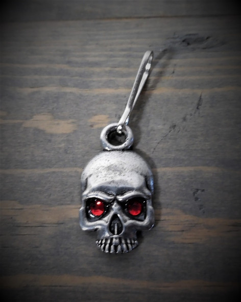 Zipper Pull - Skull With Red Jewel Eyes - Lead Free Pewter - Made In U.S.A. - BZP-36-DS
