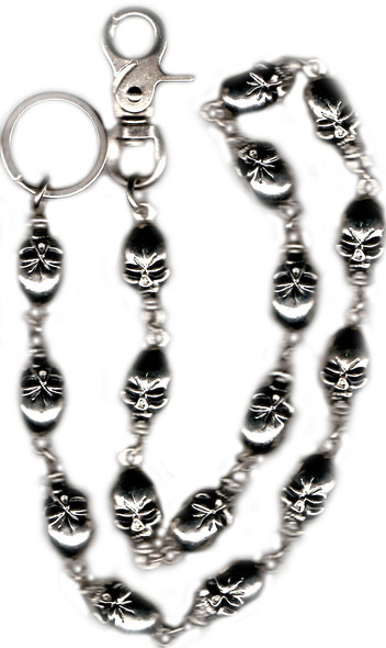 27" - Wallet Chain - Large Skulls - Key Chain Leash - W7016-DS 27" - Wallet Chain - Large Skulls - Key Chain Leash - W7016-DS