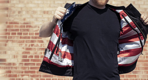 Leather Motorcycle Vest - Men's - USA Flag - Black Stitching - Up To Size 5XL - USA Flag Lining - FIM683CDM-FM Leather Motorcycle Vest - Men's - USA Flag - Black Stitching - Up To Size 5XL - USA Flag Lining - FIM683CDM-FM