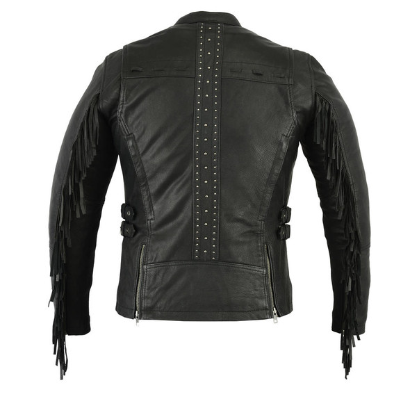 Daniel Smart Womens Updated Stylish Leather Motorcycle Jacket - Fringe and Rivets Design - DS880-DS Daniel Smart Womens Updated Stylish Leather Motorcycle Jacket - Fringe and Rivets Design - DS880-DS