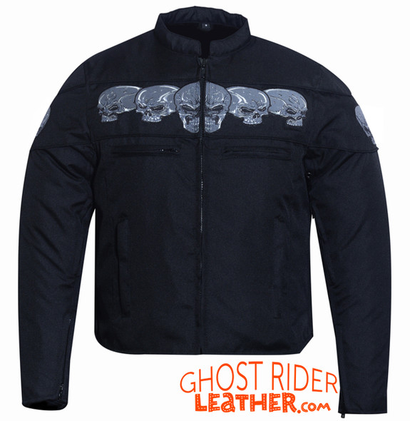 Textile Motorcycle Jacket - Reflective Skulls - Up To 6XL - Concealed Carry Pockets - DS600-DS