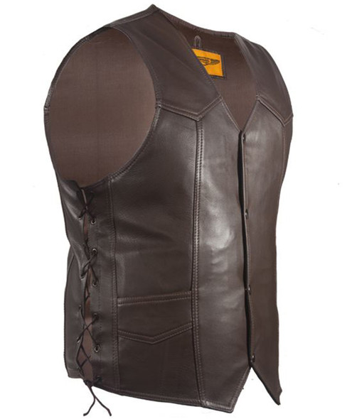 Leather Motorcycle Vest - Men's - Brown - Up To Size 64 - MV303-BRN-11-DL Leather Motorcycle Vest - Men's - Brown - Up To Size 64 - MV303-BRN-11-DL